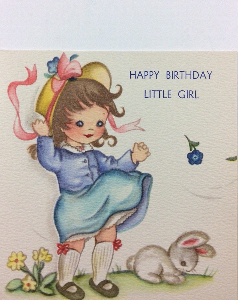 Little Girl Bunny Rabbit Windy Weather Vintage 1950s Unused Etsy