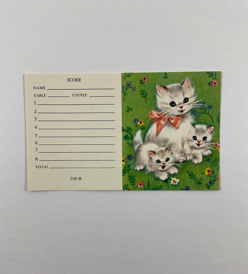 Playful White Kitty Cat Kittens Vintage 1940s Unused Bridge Tally Game Card Bild 2