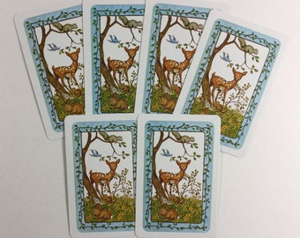 6 Reindeer Deer Bunny Rabbit Squirrel Bluebird Forest Animal Vintage Playing Swap Cards