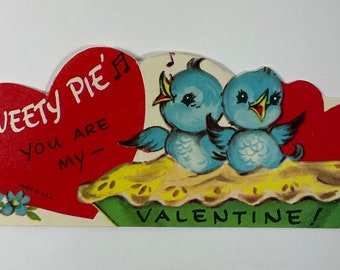 Tweety Pie Blue Birds Bluebirds Baking a Pie Vintage 1950s Unused Valentine Greeting Day Card