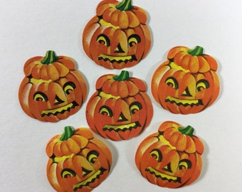 6 Halloween JOL Carved Pumpkin Dennison Eureka Vintage 1950s Seals Stickers