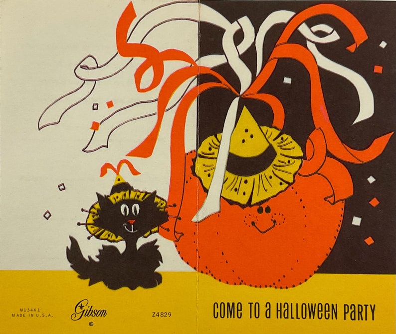 Party Hat JOL Pumpkin Vintage 1950s Unused Gibson Halloween Place Card ...
