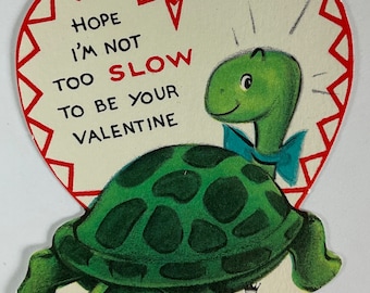 Hope I’m Not Too Slow Turtle Vintage 1950s Unused Hallmark Valentine Novelty Greeting Day Card