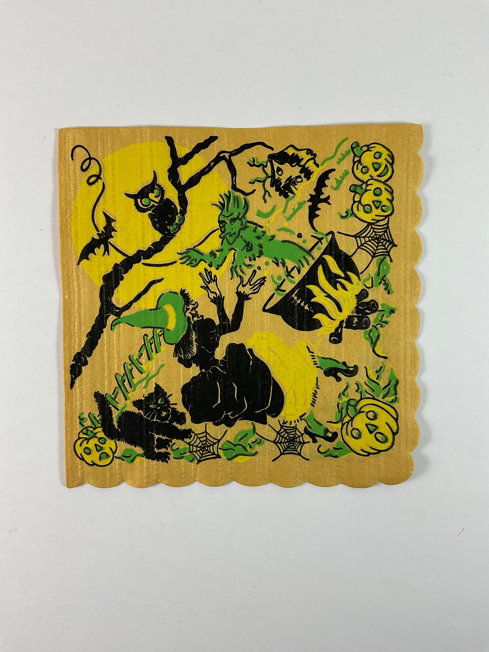 Witch Cooking Goblin Stew Black Cat Owl Bats & JOL Pumpkin Vintage ...