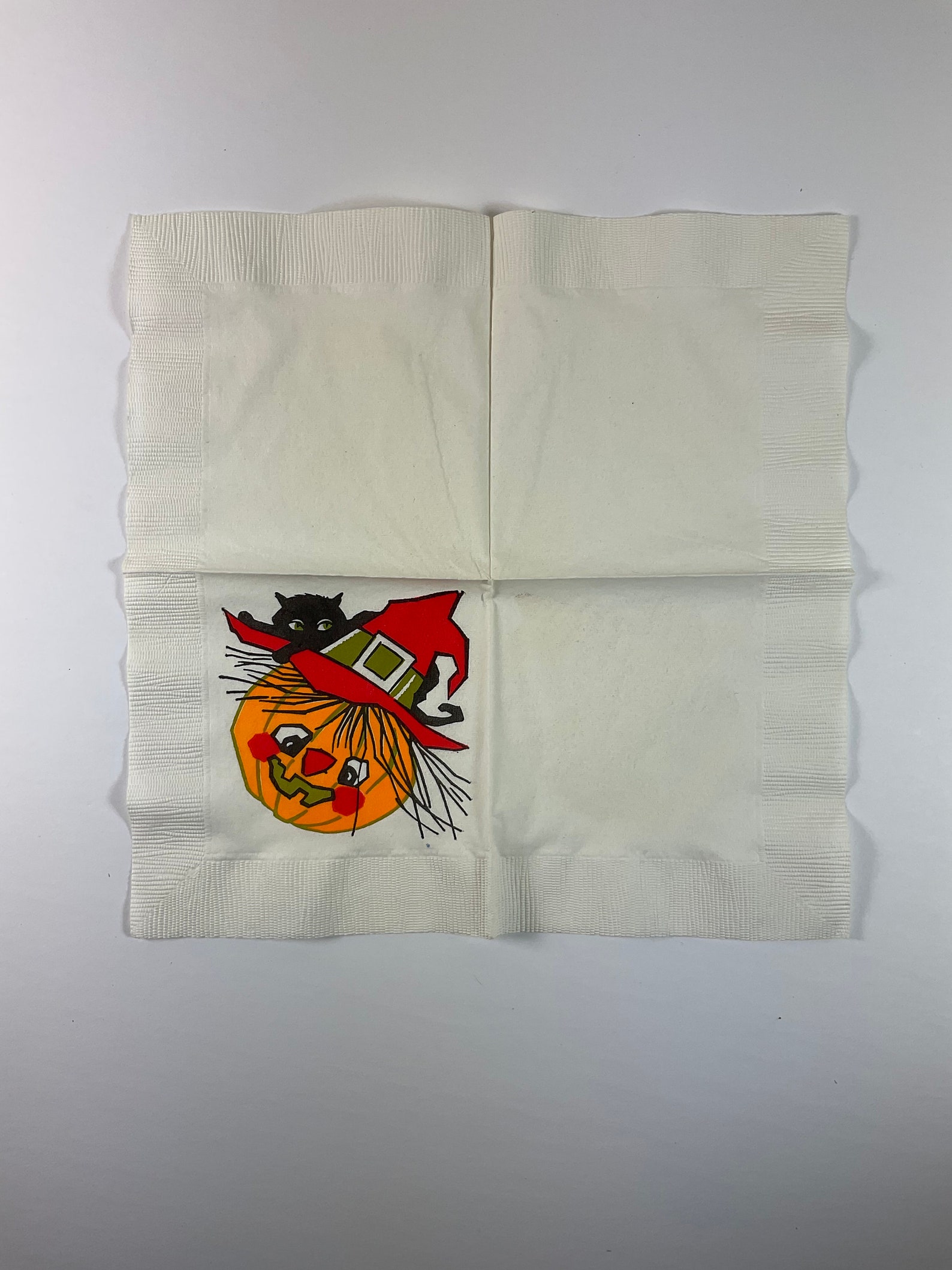 Witch Hat JOL Pumpkin & Black Cat Halloween Vintage 1950s Unused Paper ...