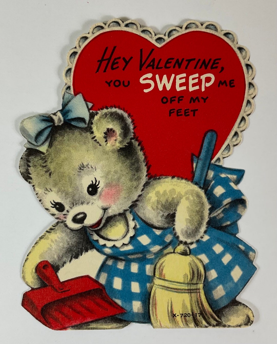 You Sweep Me off My Feet Teddy Bear Vintage 1950s Unused Valentine