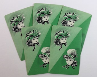 5 Art Deco Retro Bonnet Wearing Sweet Little Girls Vintage Swap Playing Cards