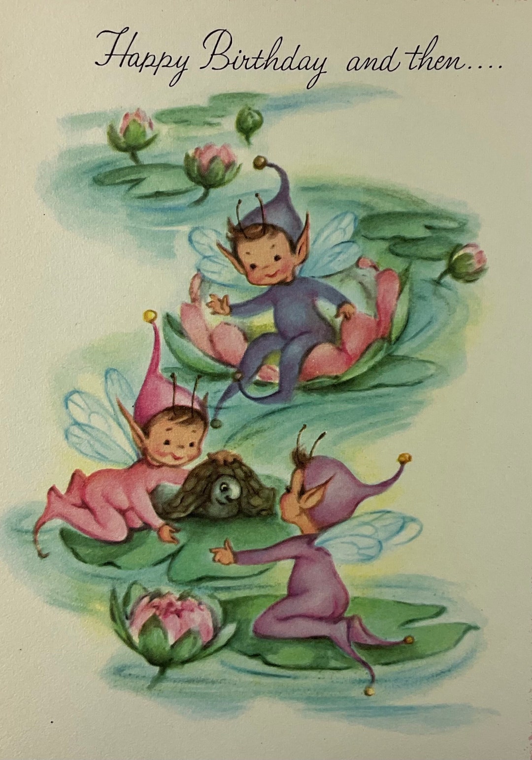 Fairy Pixie Elf Elves & Turtle Swimming Among Lilly Pads - Etsy