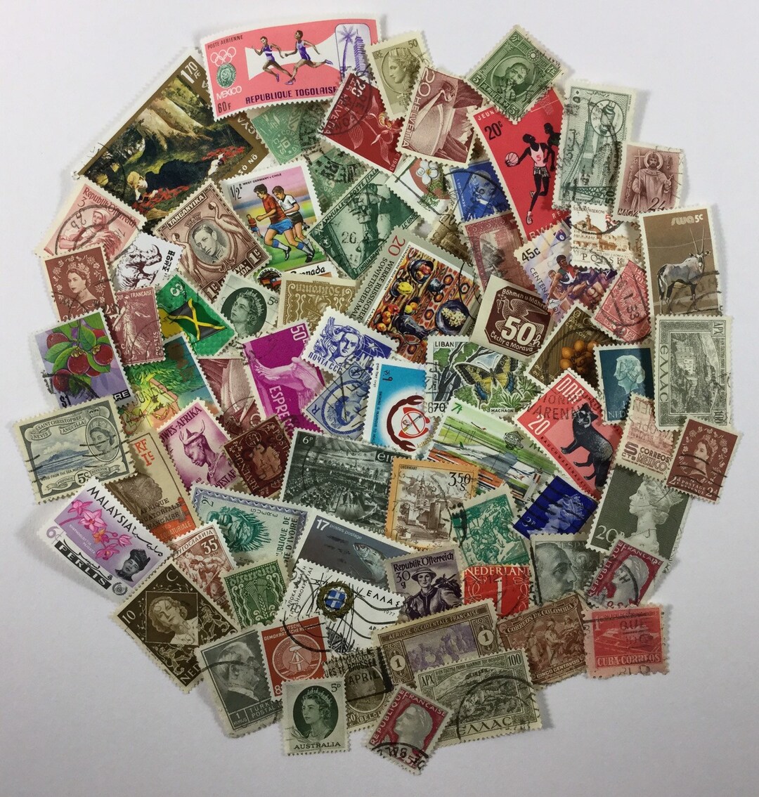 Lot of 50 Vintage Worldwide Cancelled Postage Stamps off Paper F/crafts ...