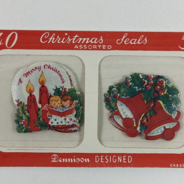 40 Singing Angel & Hollyberry Bells 1940s Christmas Seal Stickers in Original Package