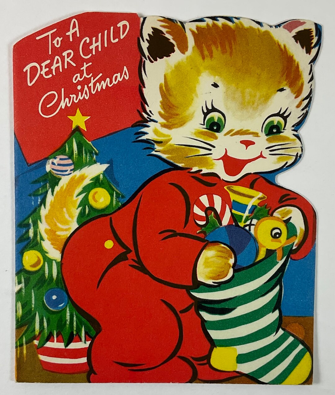 Nighties Wearing Kitty Cat Kitten Xmas Stocking Vintage 1940s Unused nighties-wearing-kitty-cat-kitten-xmas-stocking-vintage-1940s-unused