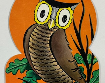 Wise Ole Owl Vintage 1940s Unused Eureka Halloween Cardboard