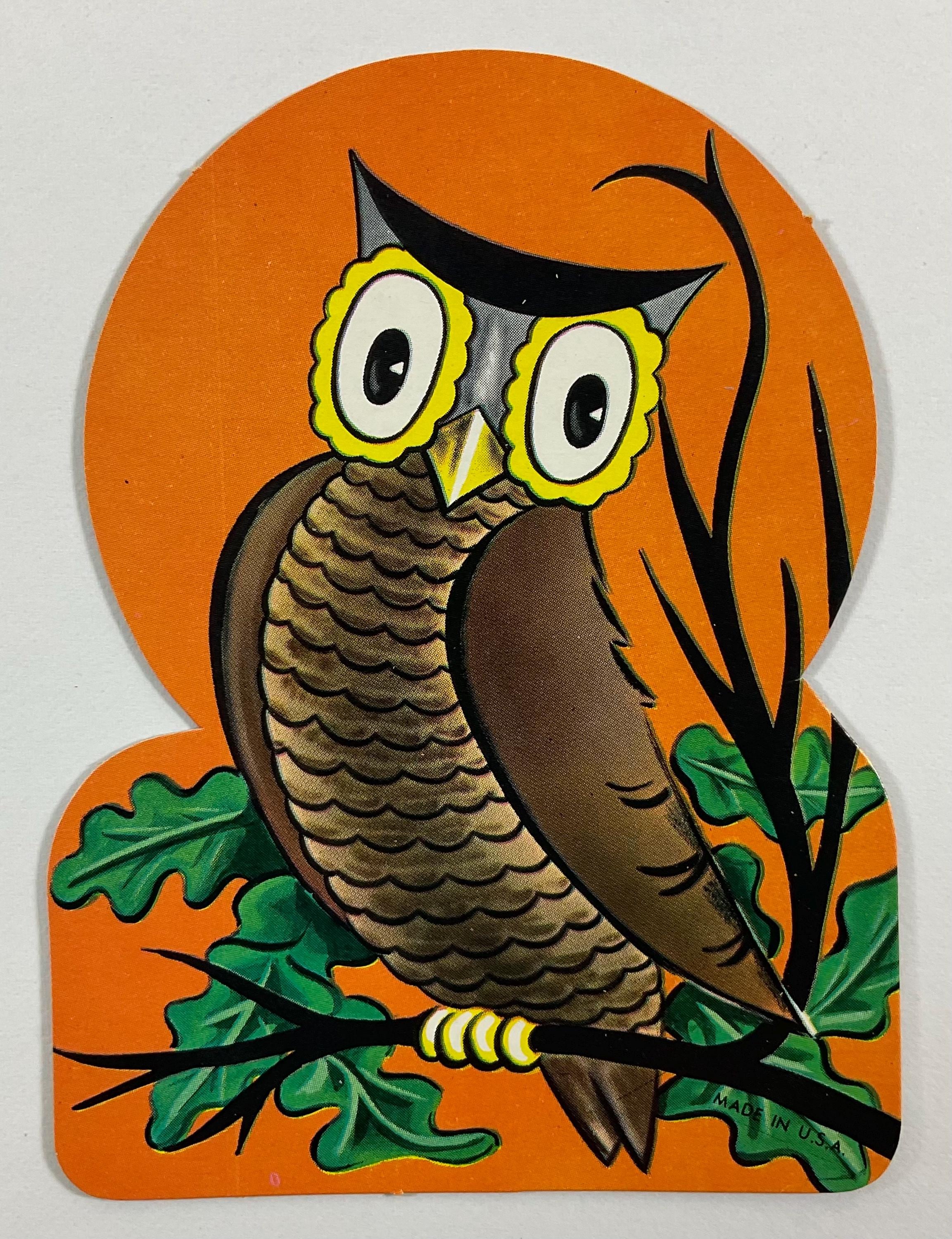Wise Ole Owl Vintage 1940s Unused Eureka Halloween Cardboard