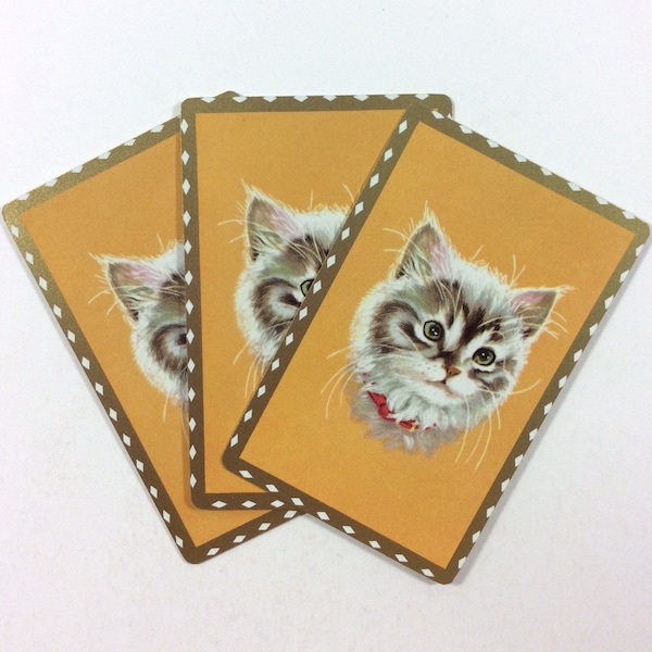 3 Cute Fluffy Kitten Cat Orange Yellow Vintage Playing Swap Cards