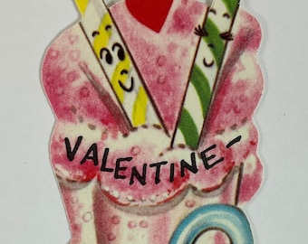 Anthro Anthropomorphic Soda Pop Straws Vintage Unused Valentine Novelty Greeting Day Card