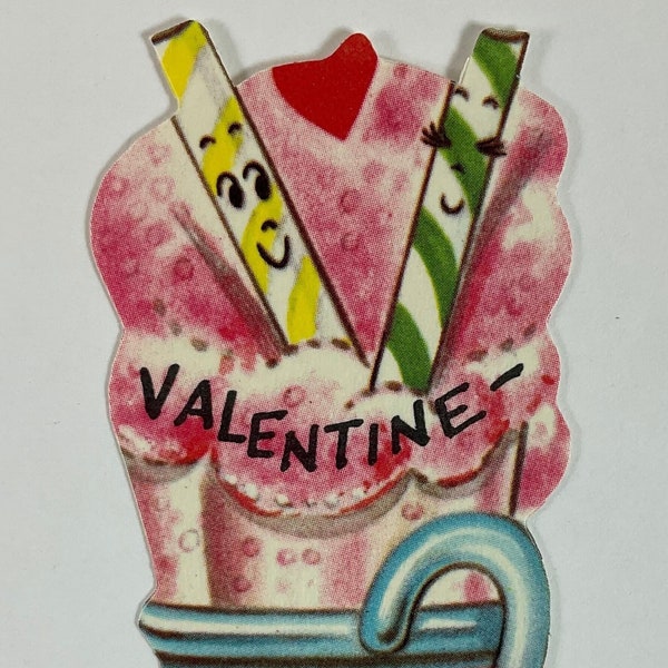 Anthro Anthropomorphic Soda Pop Straws Vintage Unused Valentine Novelty Greeting Day Card