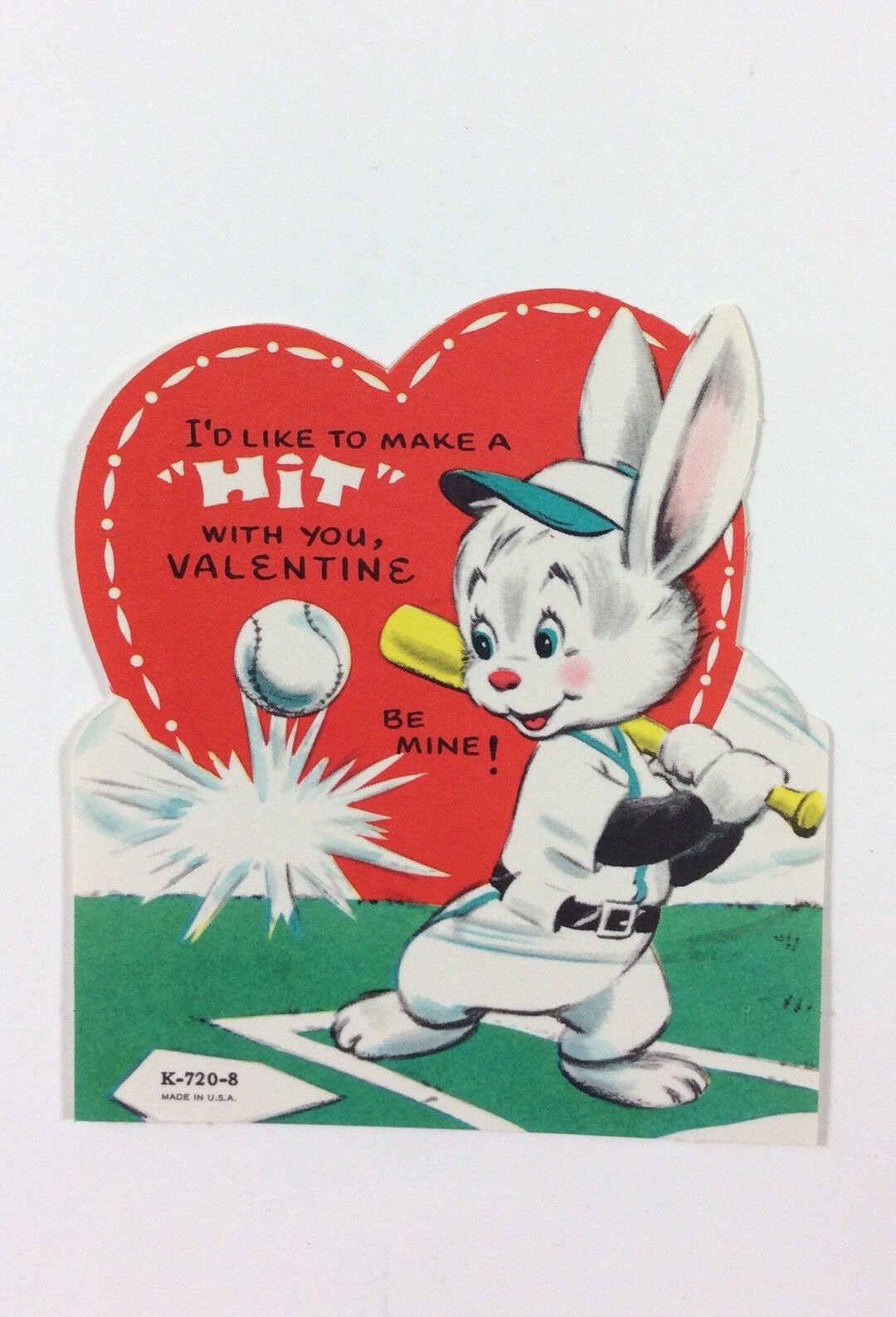 White Bunny Rabbit Baseball Player Hitting Baseball Vintage 1950s ...