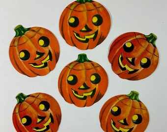 6 Halloween Holiday JOL Pumpkin Dennison Eureka Vintage 1950s Seals Stickers