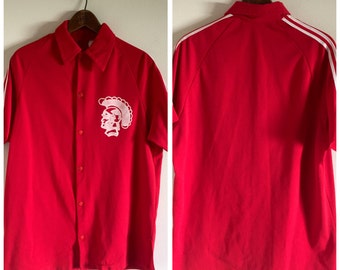 Vintage Athletic Red Button Up Spartan Warrior Polo / Men's Medium / 100% Nylon