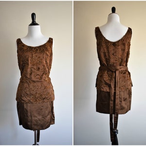 Sexy 1960's Vintage 2 Piece Brown Floral Tank & Skirt Set Geno California Designs by Erni XS size 0 image 1