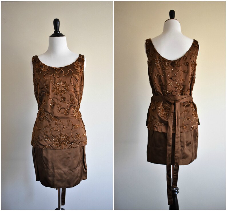 Sexy 1960's Vintage 2 Piece Brown Floral Tank & Skirt Set Geno California Designs by Erni XS size 0 image 1