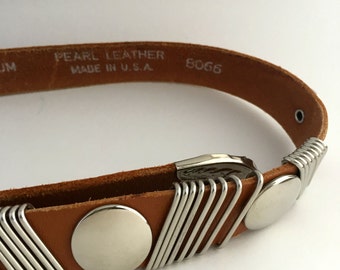 Vintage Women's Pearl Leather and Metal Bangles Belt, Small/Medium, Made in U.S.A.