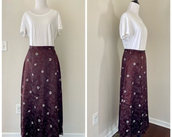 1970’s Vintage Brown Floral Maxi Skirt Women’s Size 10 Medium | 35th & 10th Rayon and Acetate