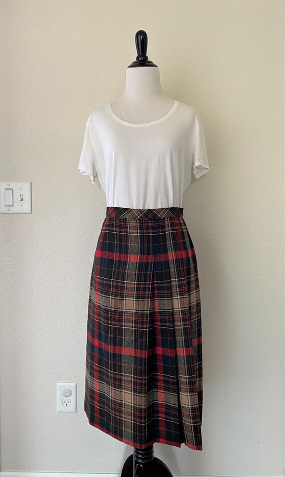 1970's Vintage Red Plaid A-Line Wool Blend Skirt … - image 5