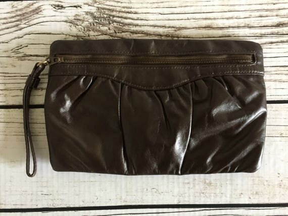 Dark Brown Faux Leather Vintage Letisse Clutch wi… - image 1
