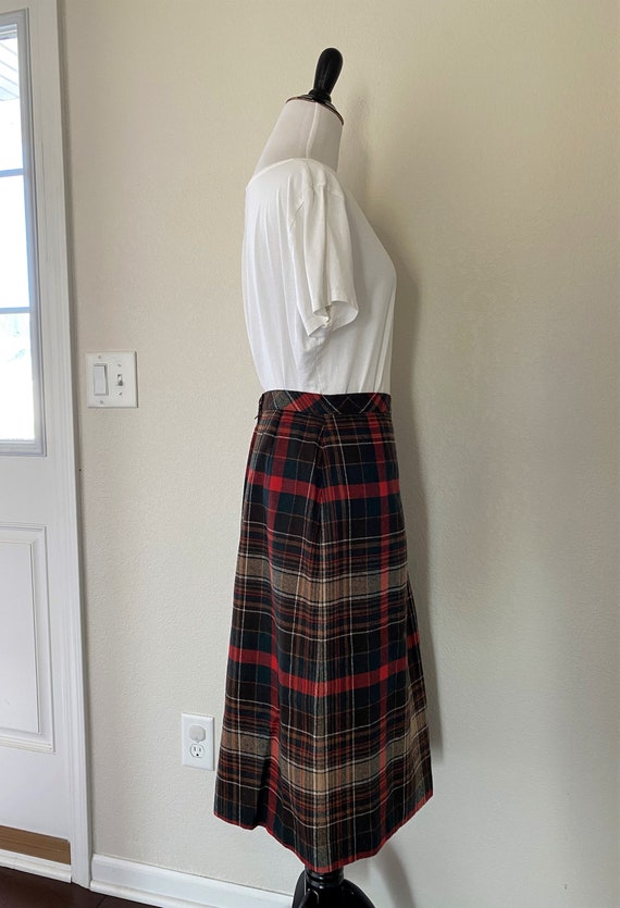 1970's Vintage Red Plaid A-Line Wool Blend Skirt … - image 4