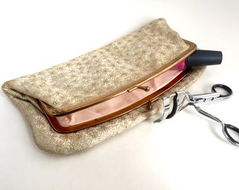 Vintage Light Gold and Pastel Cosmetic Clutch with Clasp / The Don Roy Co. Fifth Ave., N. Y.