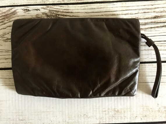 Dark Brown Faux Leather Vintage Letisse Clutch wi… - image 3