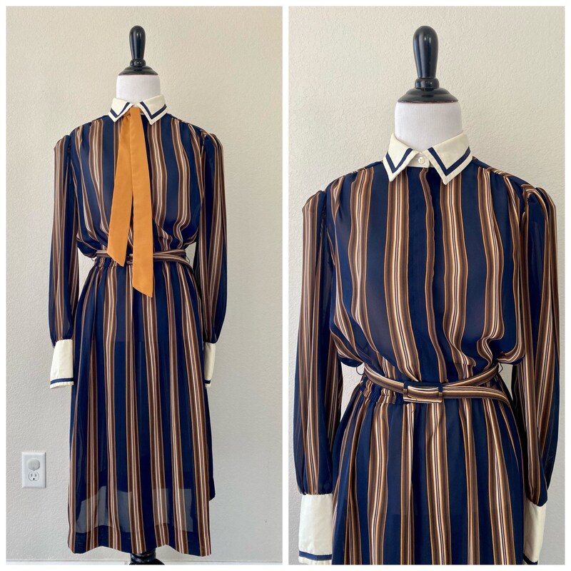 Navy Stripe Belted Shirt Dress