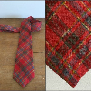 Vintage Red and Green Plaid Hardy Amies London Necktie / 1970s Polyester Tie
