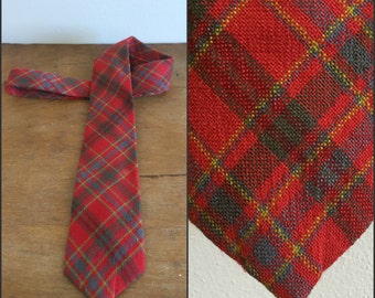 Vintage Red and Green Plaid Hardy Amies London Necktie / 1970s Polyester Tie