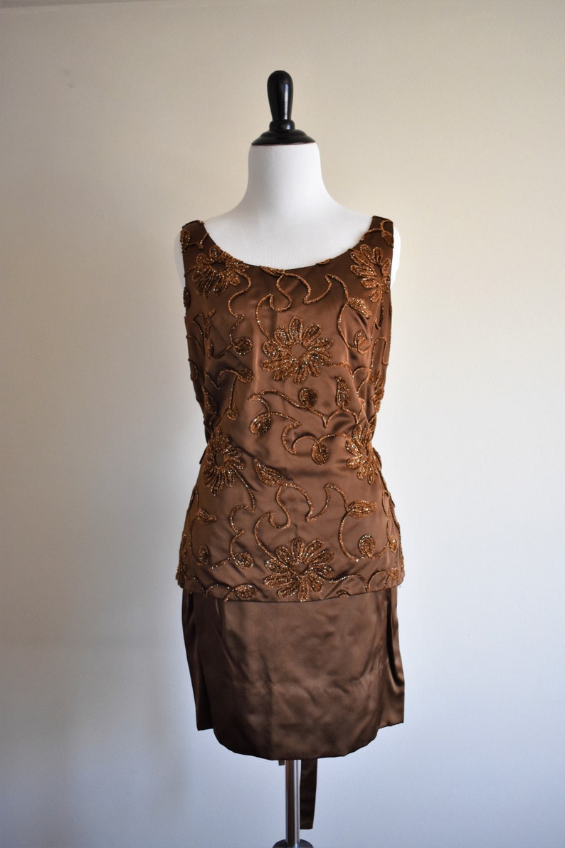 Sexy 1960's Vintage 2 Piece Brown Floral Tank & Skirt Set Geno California Designs by Erni XS size 0 image 2