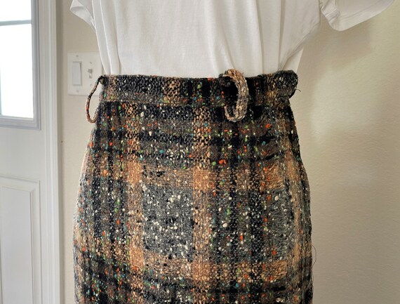 1950's Vintage Tweed Pencil Skirt with Fringe | W… - image 5