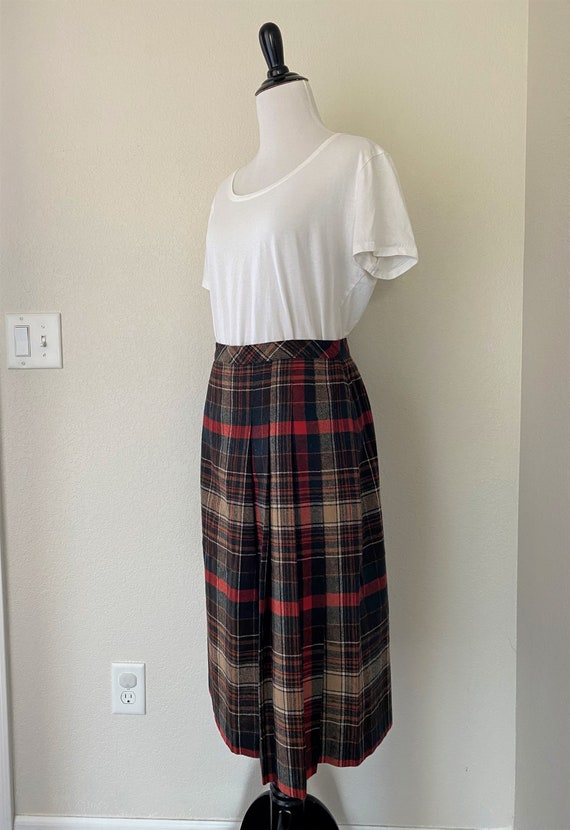 1970's Vintage Red Plaid A-Line Wool Blend Skirt … - image 3