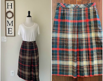 1970's Vintage Red Plaid A-Line Wool Blend Skirt | Women's Size 8 Medium Christmas Holiday Skirt