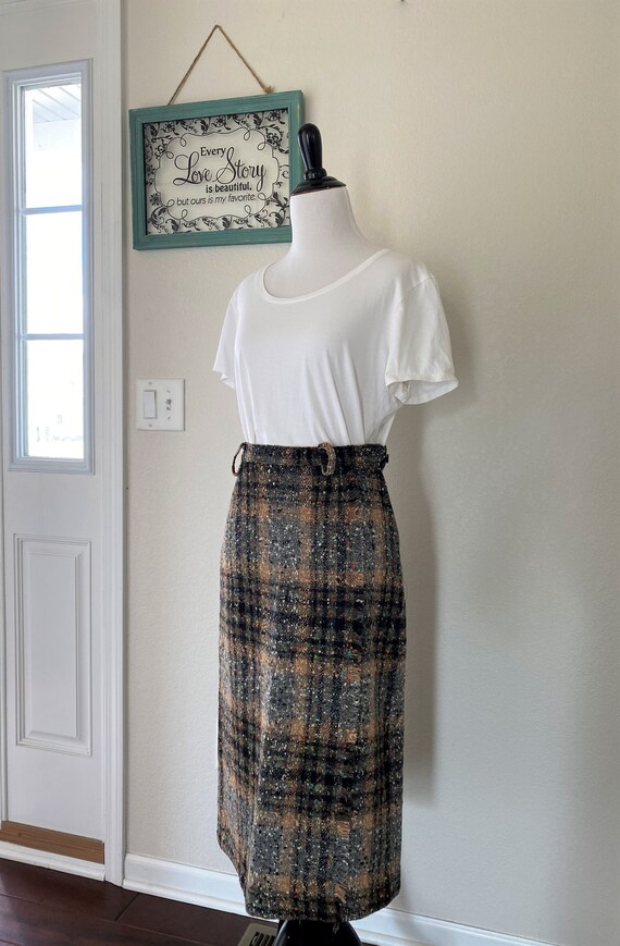 1950's Vintage Tweed Pencil Skirt with Fringe | W… - image 3