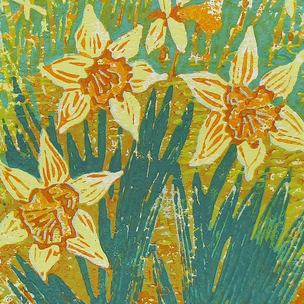 Daffodils - Original Linocut Print - Hand Pressed - Limited Edition - Spring Flowers