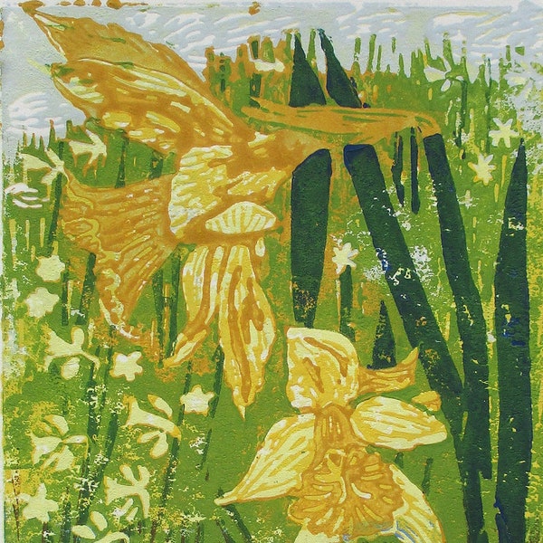 Daffodils - Original Linocut Print - Hand Pressed - Limited Edition - Spring Flowers