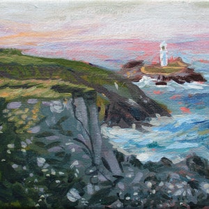 Godrevy, Cornish Coast - Original Acrylic Painting on Stretched Canvas 6.7 inches x 5 inches