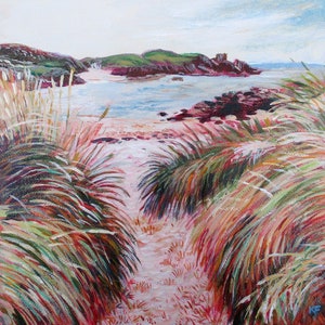 Clachtoll Beach, Scottish Beach - Original Acrylic Painting on Box Canvas 7.7in x 7.7 in (20cm x 20cm)