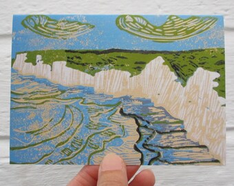 Beachy Head - Single Greeting Card Designed and Handmade by Artist, with Envelope