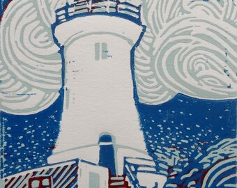 Corbiere Lighthouse Original Limited Edition Linocut Print Small Format Art