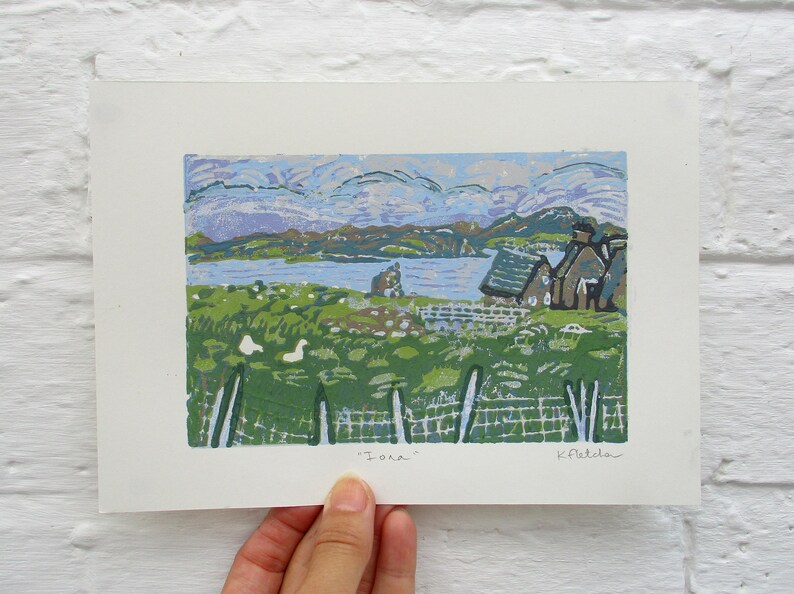 Iona Scotland Original Linocut Print Hand Pressed Etsy
