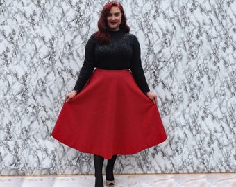 Red Cotton Circle Skirt, Midi Length, Pockets, Fully Lined, Red Full Skirt, Handmade Skirt - Made To Order - Can Be Made To Measure