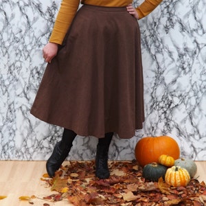 Handmade Brown Cotton Circle Skirt, Midi Length, Pockets, Fully Lined, Dark Brown Full Skirt Made To Order Can Be Made To Measure image 2