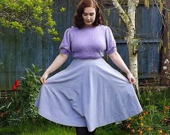 Pale Lilac Cotton Circle Skirt, Lilac Full Skirt, Fully Lined, Purple Full Circle Skirt, Handmade Women's Skirt, Made To Measure, Pockets